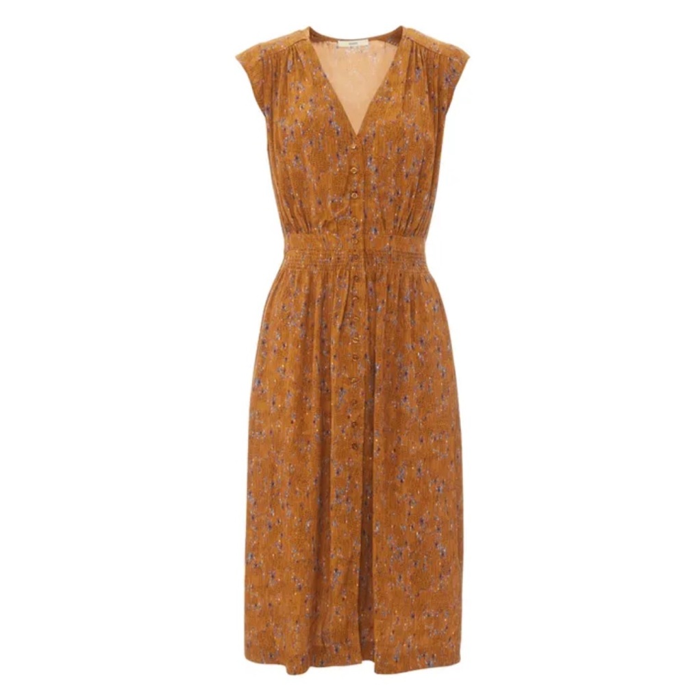 Brown/Gold Sleeveless V-Neck A-Line Button Up Dress
